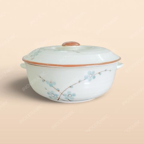 Âu cơm - Bộ bàn ăn men kem vẽ Đào xanh