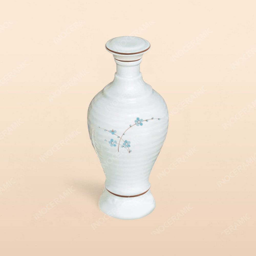 Bình rượu - Bộ bàn ăn men kem vẽ Đào xanh