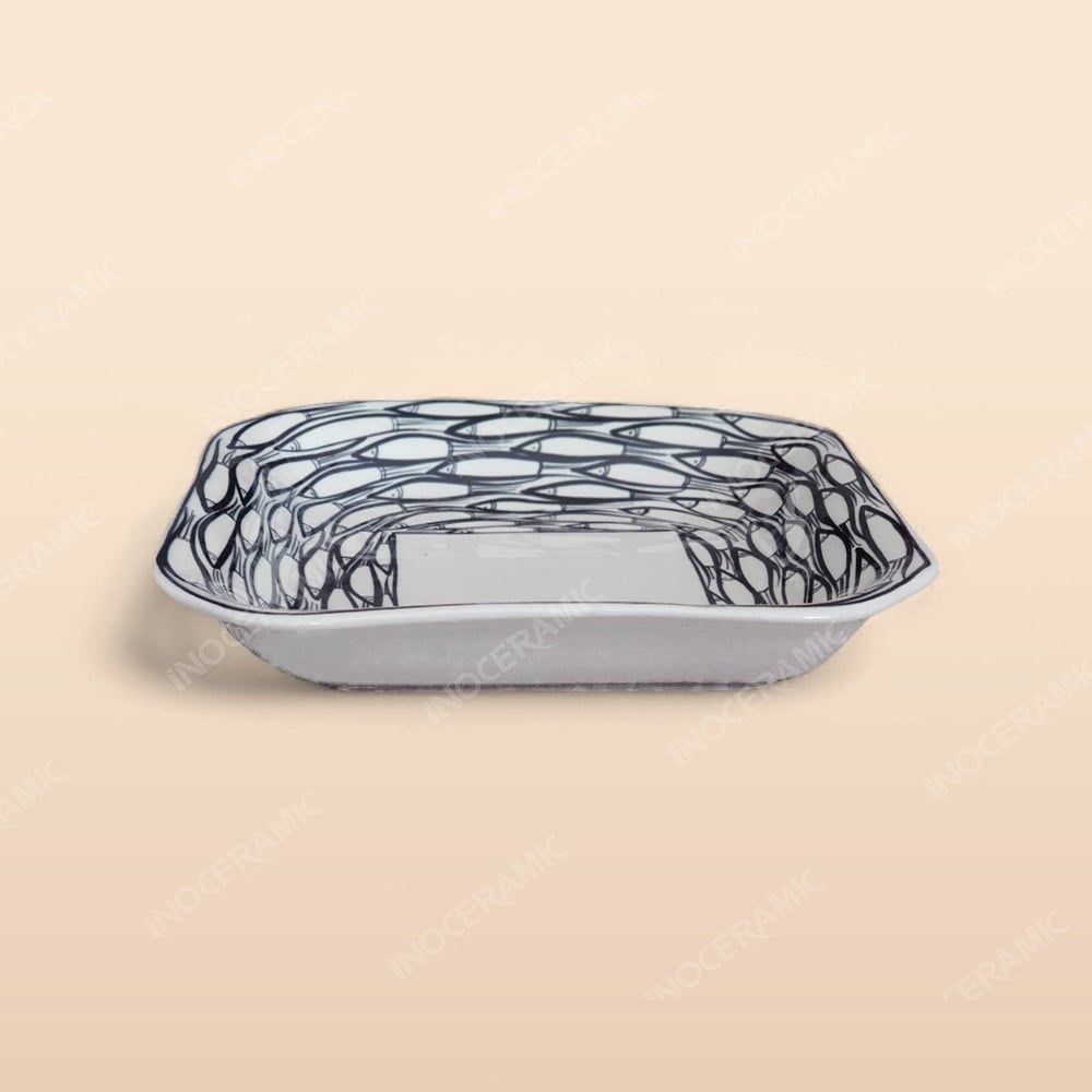 Đĩa vuông sâu lòng - Bộ bàn ăn Vẽ cá đàn