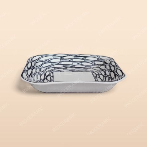 Đĩa vuông sâu lòng - Bộ bàn ăn Vẽ cá đàn