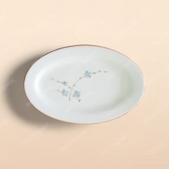 Đĩa bầu dục - Bộ bàn ăn men kem vẽ Đào xanh