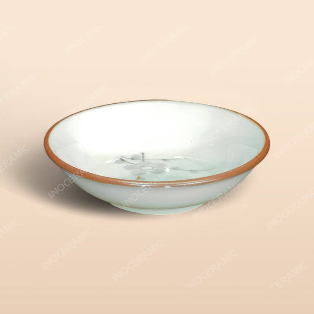 Gia vị tròn - Bộ bàn ăn men kem vẽ Đào xanh