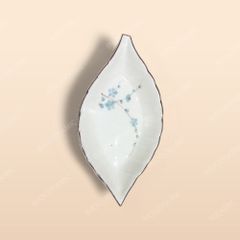Đĩa lá ngân - Bộ bàn ăn men kem vẽ Đào xanh