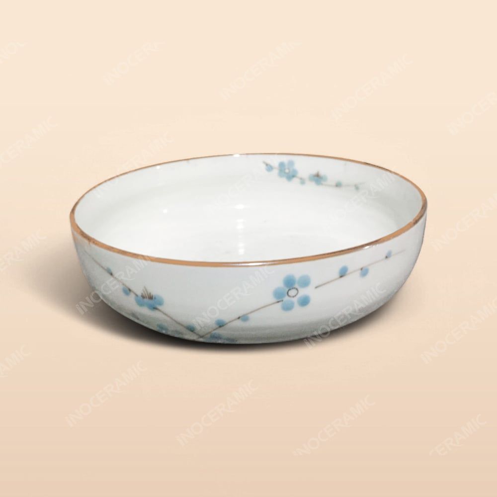 Tô phệ - Bộ bàn ăn men kem vẽ Đào xanh