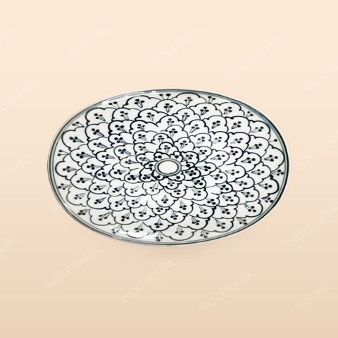 Đĩa bầu dục - Bộ bàn ăn men xanh Hoa bèo