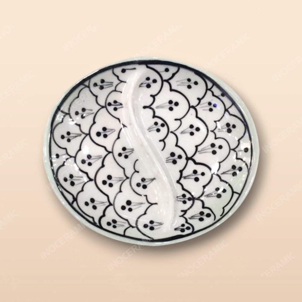 Gia vị oval 2 ngăn - Bộ bàn ăn men xanh Hoa bèo
