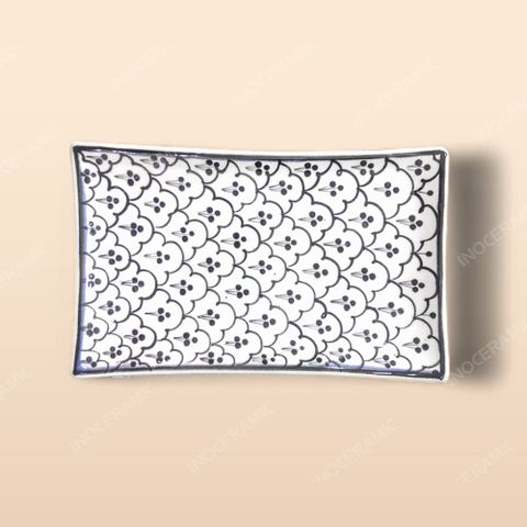 Đĩa chữ nhật - Bộ bàn ăn men xanh Hoa bèo