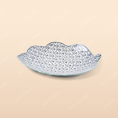 Đĩa lá bỏng - Bộ bàn ăn men xanh Hoa bèo
