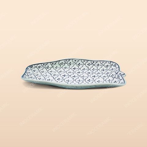 Đĩa lá chuối - Bộ bàn ăn men xanh Hoa bèo