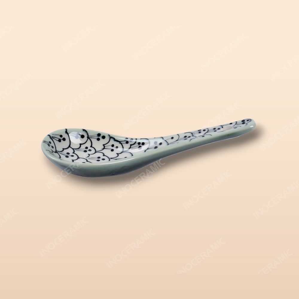 Thìa cơm - Bộ bàn ăn men xanh Hoa bèo
