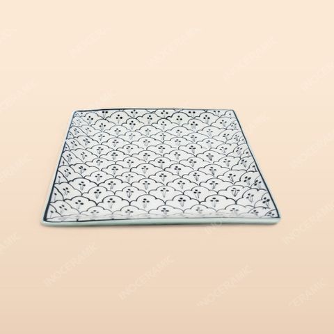 Đĩa vuông - Bộ bàn ăn men xanh Hoa bèo