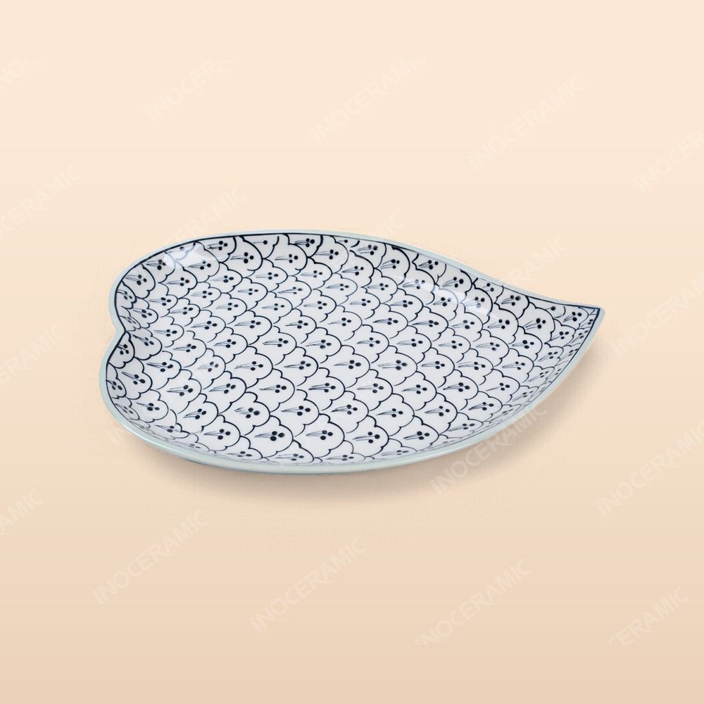 Đĩa lá tim - Bộ bàn ăn men xanh Hoa bèo