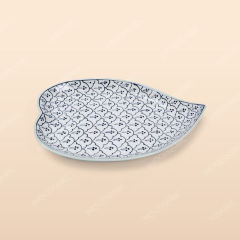 Đĩa lá tim - Bộ bàn ăn men xanh Hoa bèo