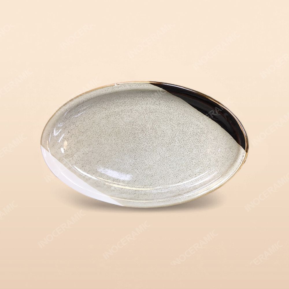 Đĩa bầu dục cao vành - Bộ bàn ăn men ba màu