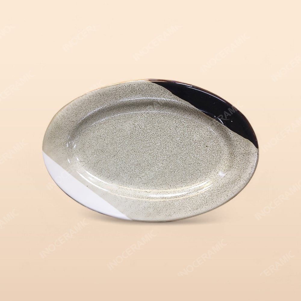 Đĩa bầu dục - Bộ bàn ăn men ba màu