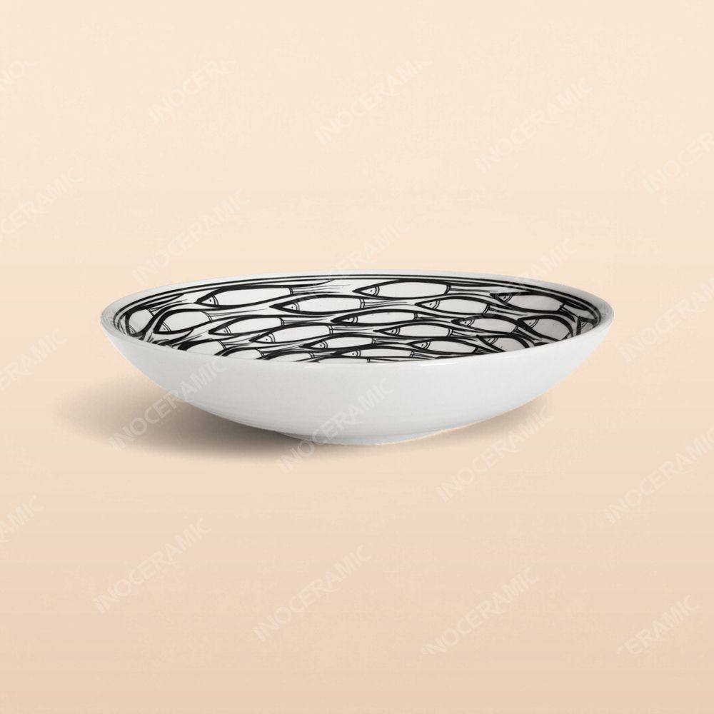 Đĩa sâu lòng - Bộ bàn ăn Vẽ cá đàn