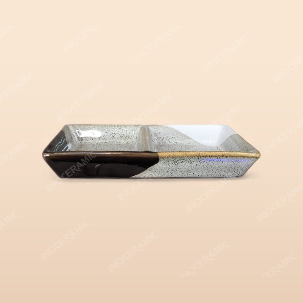 Gia vị chữ nhật 2 ngăn - Bộ bàn ăn men ba màu