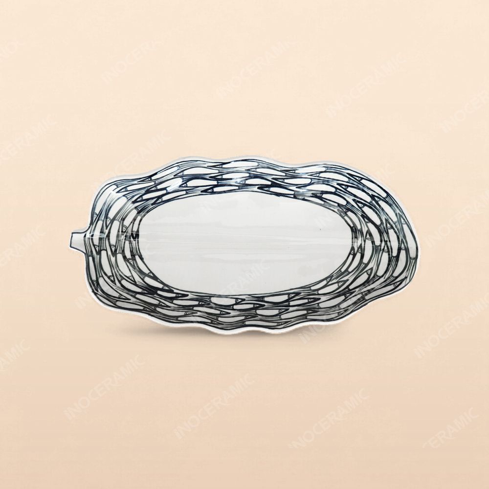 Đĩa lá chuối - Bộ bàn ăn Vẽ cá đàn