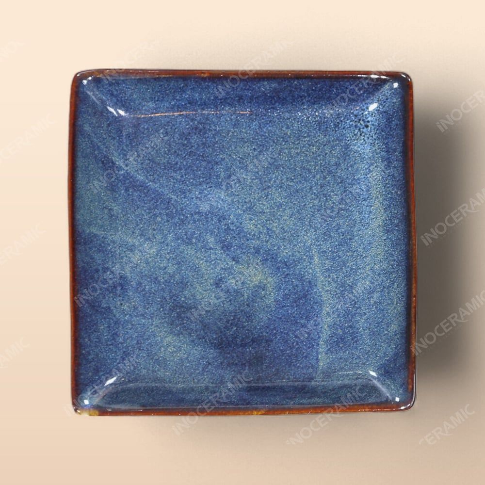 Đĩa vuông - Bộ bàn ăn men xanh hoả biến