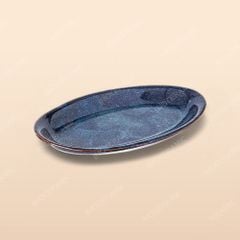 Đĩa bầu dục đại - Bộ bàn ăn men xanh hoả biến