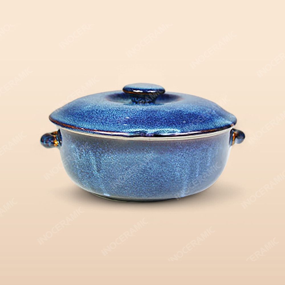 Âu cơm có tai - Bộ bàn ăn men xanh hoả biến