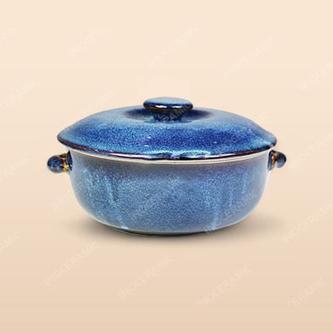 Âu cơm có tai - Bộ bàn ăn men xanh hoả biến
