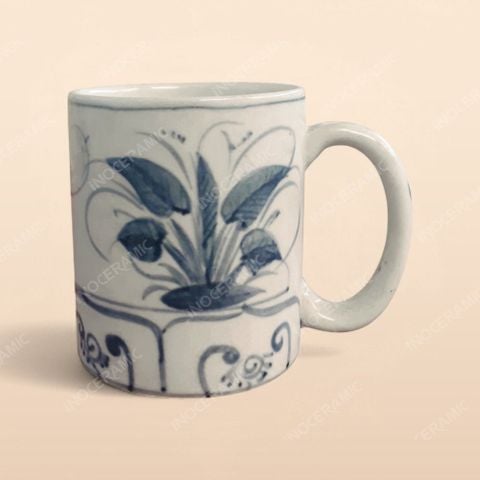 Cốc trụ quai C - Bộ bàn ăn men rạn vẽ chuồn xanh