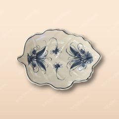 Đĩa lá đề - Bộ bàn ăn men rạn vẽ chuồn xanh