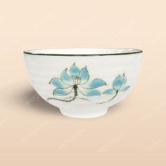Bát cơm - Bộ bàn ăn men kem vẽ sen xanh