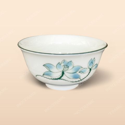 Bát mắm - Bộ bàn ăn men kem vẽ sen xanh