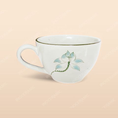 Cốc capuchino / Cappucino - Bộ bàn ăn men kem vẽ sen xanh