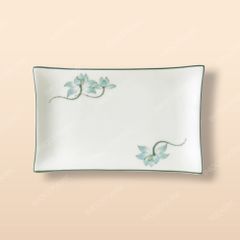 Đĩa chữ nhật - Bộ bàn ăn men kem vẽ sen xanh