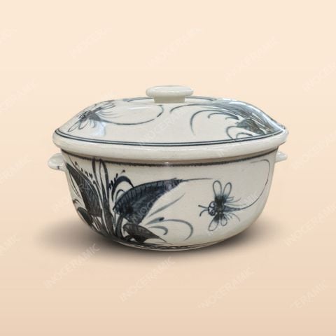 Âu cơm - Bộ bàn ăn men rạn vẽ chuồn xanh