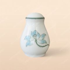 Lọ tiêu - Bộ bàn ăn men kem vẽ sen xanh