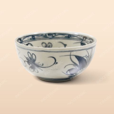 Bát cơm bầu - Bộ bàn ăn men rạn vẽ chuồn xanh
