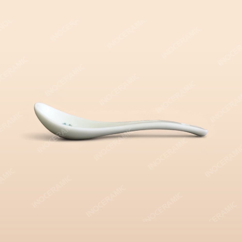 Thìa cơm - Bộ bàn ăn men kem vẽ sen xanh