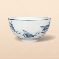 Bát súp - Bộ bàn ăn men kem vẽ cá xanh