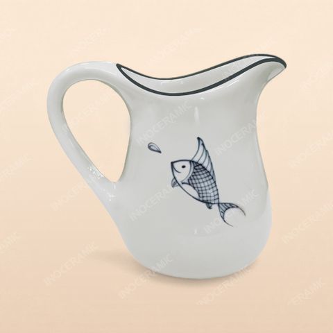 Bình sữa - Bộ bàn ăn men kem vẽ cá xanh