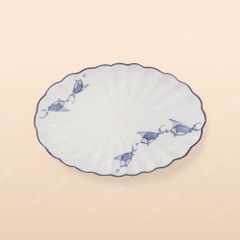 Đĩa bầu dục múi - Bộ bàn ăn men kem vẽ cá xanh