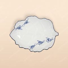 Đĩa lá bỏng - Bộ bàn ăn men kem vẽ cá xanh