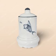 Hũ tăm - Bộ bàn ăn men kem vẽ cá xanh