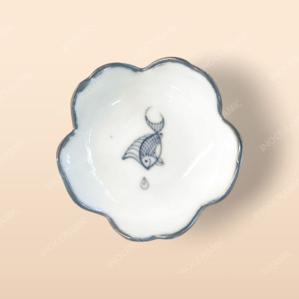 Gia vị hoa - Bộ bàn ăn men kem vẽ cá xanh