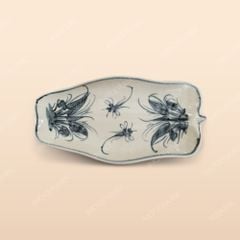 Đĩa lá chuối - Bộ bàn ăn men rạn vẽ chuồn xanh