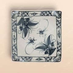 Đĩa vuông - Bộ bàn ăn men rạn vẽ chuồn xanh