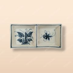 Gia vị 2 ngăn - Bộ bàn ăn men rạn vẽ chuồn xanh