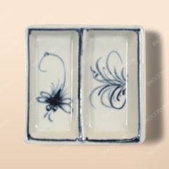 Gia vị vuông 2 ngăn - Bộ bàn ăn men rạn vẽ chuồn xanh