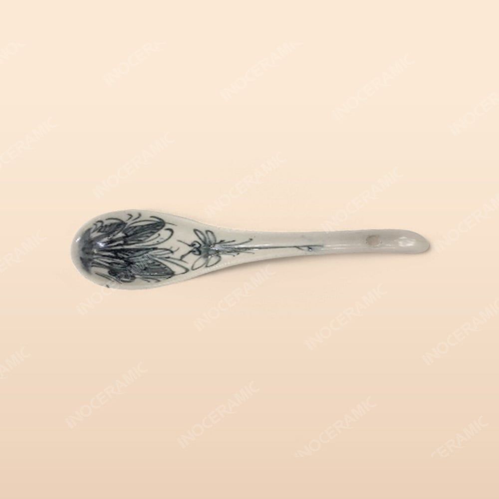Muôi canh - Bộ bàn ăn men rạn vẽ chuồn xanh