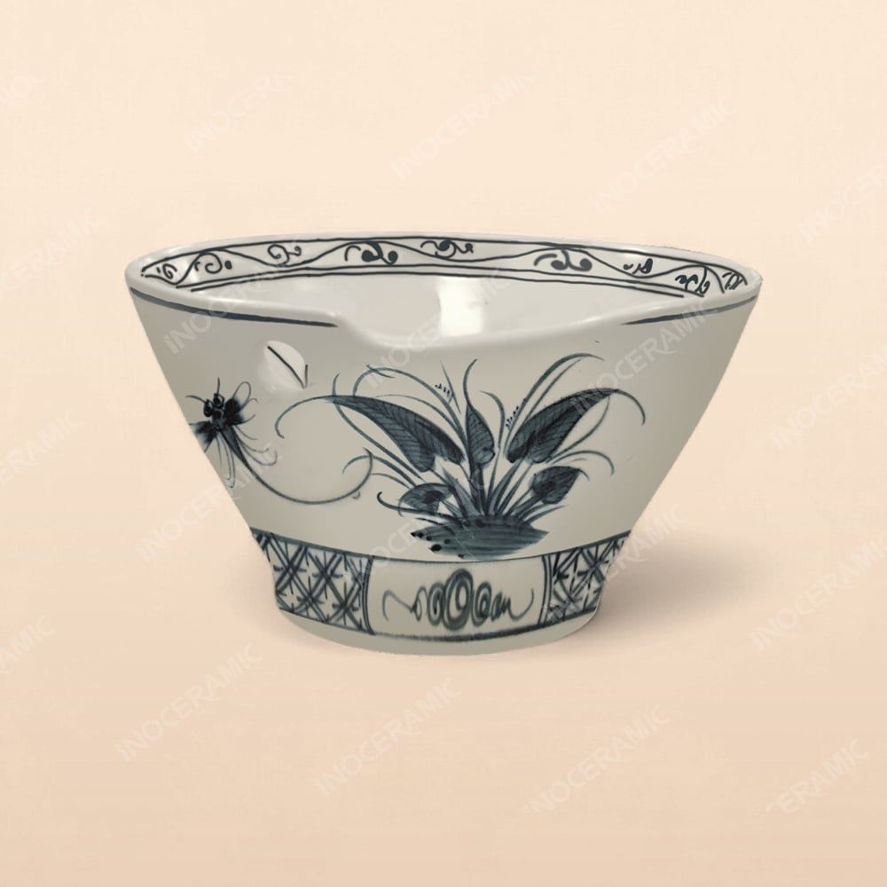 Tô vát góc - Bộ bàn ăn men rạn vẽ chuồn xanh