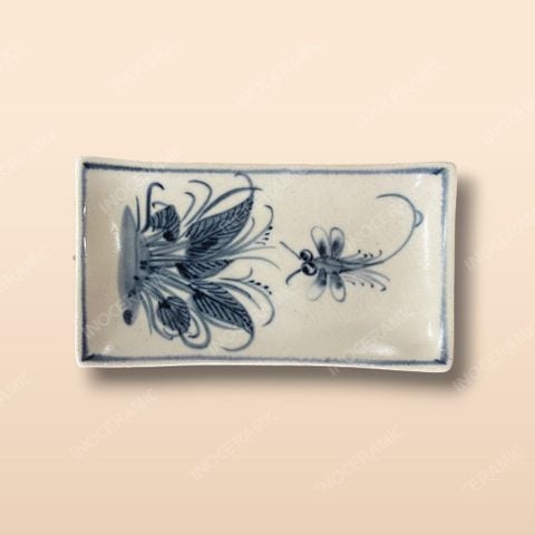 Đĩa kê khăn - Bộ bàn ăn men rạn vẽ chuồn xanh