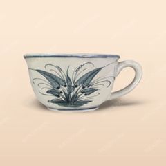 Cốc thấp quai C - Bộ bàn ăn men rạn vẽ chuồn xanh